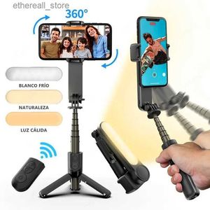 Stabilisateurs EARDECO cardan stabilisateur Selfie bâton trépied avec lumière de remplissage sans fil Bluetooth pour IPhone téléphone portable Smartphone Q231116