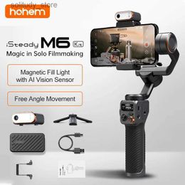 Estabilizadores Hohem iSteady M6 Estabilizador de articulación universal de 3 ejes palo selfie plegable con control de aplicación y luz de relleno magnética adecuadaQ240320