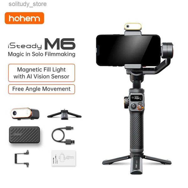 Estabilizadores Hohem iSteady M6 kit estabilizador de articulación universal de mano trípode para selfies adecuado para teléfonos inteligentes con luz de relleno magnético AI iluminación de video Q240320