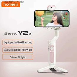 Stabilisateurs Hohem iSteady V2s stabilisateur de joint universel à 3 axes selfie stick avec contrôle d'application et lumière de remplissage magnétique de niveau 3 pour smartphone Q240319