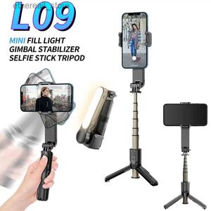 Stabilisateurs L09 stabilisateur de cardan avec lumière de remplissage Bluetooth télescopique Selfie bâton vidéo tir trépied pour IOS Android téléphone Smartphone Q231116
