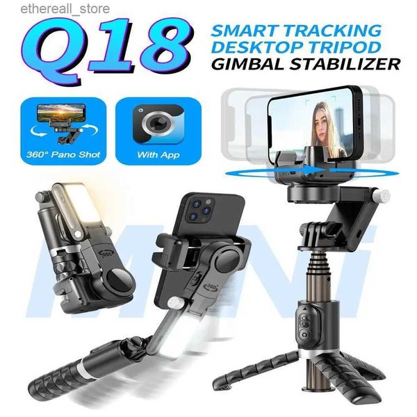 Estabilizadores Q18 Soporte para cámara de acción para teléfono móvil Gimbal Estabilizador de mano Selfie Stick Trípode Luz para iPhone Smartphone Nuevo Q231116