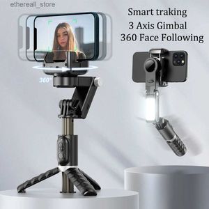 Stabilisateurs Trépied de stabilisateur de Smartphone portable intelligent Anti-secousse sans fil Selfie bâton cardan visage après la prise de vue avec lumière de remplissage Q231116