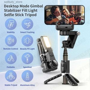 Stabilisateurs Smartphone Suivi stabilisateur de joint universel selfie stick trépied avec lumière de remplissage télécommande sans fil adapté pour iPhone 14 13 12 Q240319