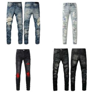 Stack Designer Jeans Europeaan paarse jean mannen borduurwerk quilten gescheurd voor trend merk vintage pant heren vouw slanke mager fashion jeans 837168421 s