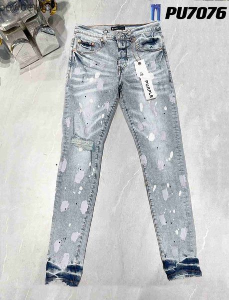 Stack Jeans Designer Hommes Pantalon Violet Déchiré High Street Marque Patch Trou Denim Jambe Droite Mode Hip Hop Vêtements PDWN EUGM