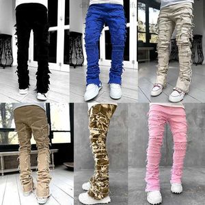 stack jeans Jeans violet pour hommes, coupe régulière, patch empilé, pantalon en jean droit détruit, vêtements streetwear, patch extensible, jean à jambe droite