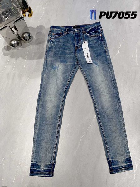 Stack hommes violet jean pantalon de créateur déchiré haute rue marque Patch trou Denim jambe droite mode Hip Hop vêtements 14