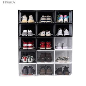 Boîte de rangement de chaussures en plastique transparent empilable ouverture latérale boîte de rangement de conteneur de chaussures en acrylique transparent L230705