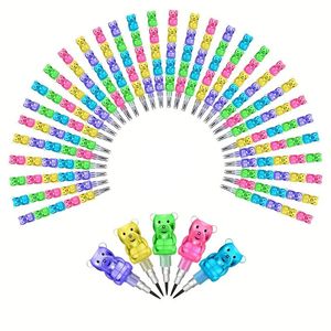 Crayons empilables Ours en plastique Crayons non aiguisés Enfants 5 en 1 Crayons de couleur empilables Cadeaux de fête pour fournitures de fête d'anniversaire Bureau scolaire