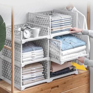 Stapelbare Garderobe Ladekast Organizer Kledingkast Opbergdoos Planken Plastic Gelaagde Partities Rack 240125