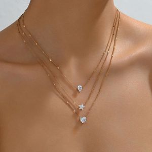 Gestapelde sleutelbeenketting Mode lichte stijl Ster Hart Vlinder Water Diamanten hanger ketting voor dames