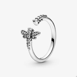 Apilamiento de libélula Anillos abiertos para Pandora Auténtica plata esterlina Diseñador de joyas de fiesta Juego de anillos para mujeres Hermanas Regalo Anillo de diamante de cristal con caja original