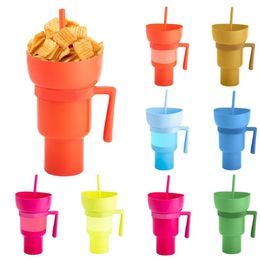 Stadium Drum Popcorn Beverage Cola tasse 2-en-1 Coupe de collation portable Splash Snack Bol Bol de rangement de poulet avec poignée Cup de paille 231225