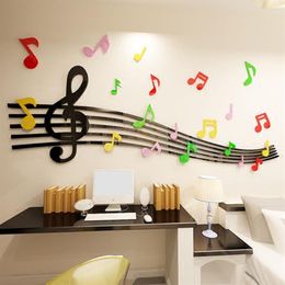 Personeel Note Acryl 3d Muurstickers Voor Kinderkamer Danszaal DIY Art Wall Decor Muziek Klaslokaal woondecoratie 210308258U