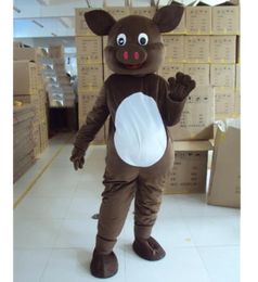 Stage Fursuit Brown Pig Mascot Costuums Carnival Hallowen Gifts Unisex volwassenen Fancy Party Games Outfit Holiday Celebration Catoon Character Outfits