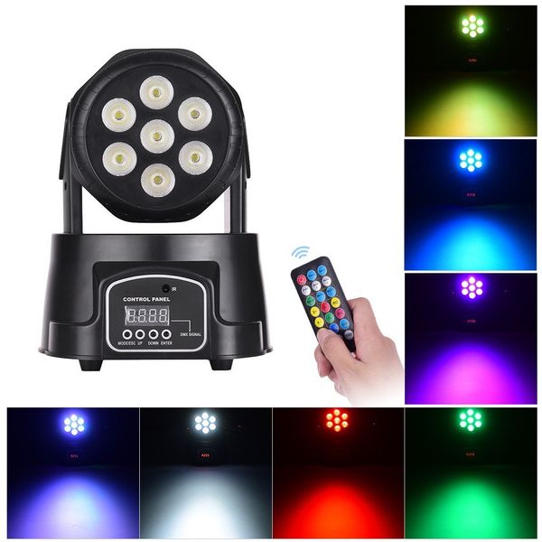 Mini lumière de scène à tête mobile 7 led 4 en 1 RGBW DMX512 9/14 canaux avec télécommande pour KTV Club Bar Party DJ Show