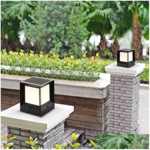 Accesorios de iluminación de escenario Brelon Luz de columna LED solar Blanco Color cálido Regulable Seguridad Jardín al aire libre Carril Poste Lámpara Entrega entrega Dhj19