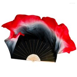 Stage Wear 1 Paire Noir Rouge Dégradé Yangko Dance Fan Véritable Voile de Soie Côtes de Bambou Double Face Show Props Performance (1L 1R)