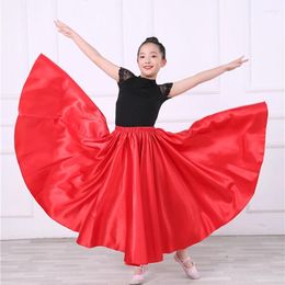 Stage Wear 10 couleurs Enfants Filles Costumes de danse du ventre pour enfants Danse Bollywood Performance Gypsy Solid Satin 360 Jupe