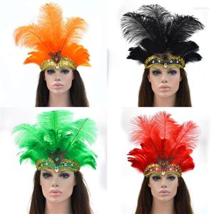 Vêtements de scène 10 couleurs femme danse du ventre chapeaux Halloween fête carnaval paillettes plume bandeau Performance accessoire