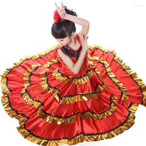 Stadium Slijtage 110-150 cm Kid's Flamenco Dans Jurk Spaanse Paso Doble Kostuum Meisjes Danskleding Voor Meisje