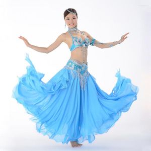 Vêtements de scène 12 couleurs Performance vêtements de danse du ventre Oriental 3 pièces costume perle soutien-gorge ceinture jupe ensemble de costumes de danse