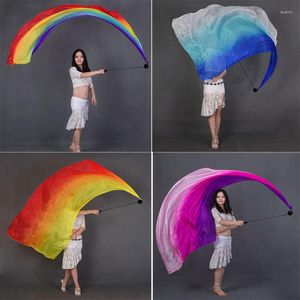 Stage Wear 1Pair/2pcs Belly Dance Real Silk Veil Poi Streamers For Women/Girls Multicolor Performance Props Veils