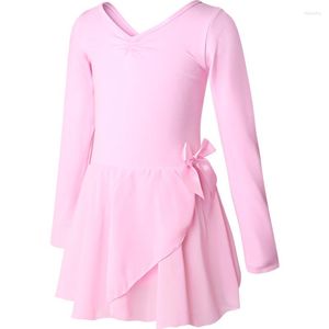 Stage Wear 1 stcs/lot girls ballet dansen luierdanswear katoen lange mouwen dansjurk met chiffon set ballerina kleding