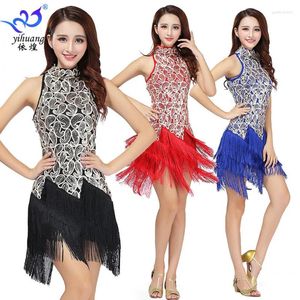 Wear 1pcs / lot femme Latin Sequins Dress Ballroom Salsa Tango Cha Dance Performance Danse