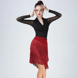 Wear 1pcs / lot femme Tassel Latin Dancing Jirt Lady Solid Patchwork Cha Tango Fringe