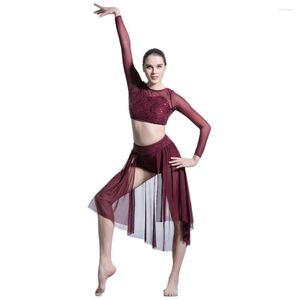 Stage Wear 2 in 1 mesh Dance Top en Rok Ballet Lyrical Contemporary Costume Performance 19600