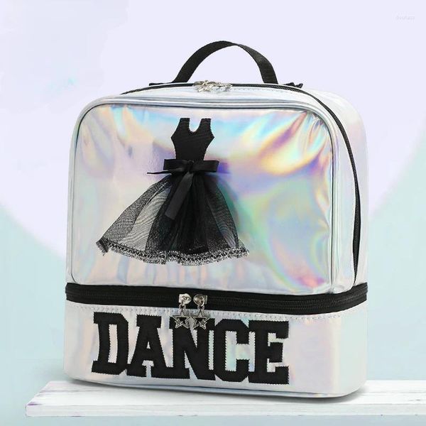 Stage Wear 2 couches Ballet Sport Ballerine Sac à dos Sac à main pour danser enfants Laser Brillant Filles Sacs Enfants Rose