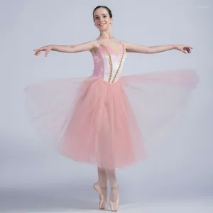 Stage Wear 20007 Rose / Blanc Velours Camisole Corsage Long Romantique Ballet Tutu Pour Filles Femmes Performance Costumes De Danse