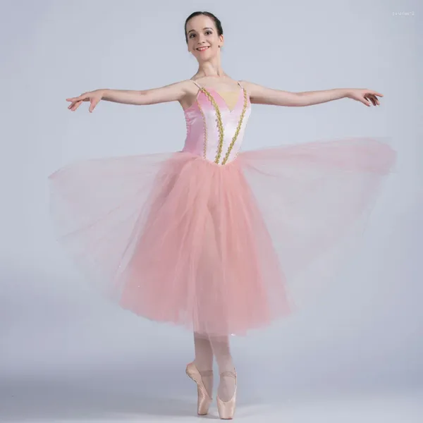 Etapa desgaste 20007 rosa / blanco terciopelo camisola corpiño largo romántico ballet tutú para niñas mujeres rendimiento trajes de baile