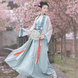 Stage Wear 2021 été ancien chinois danse folklorique Costume femme Hanfu Tang Costume fée Performance rétro Cardigan robe Cosplay203S