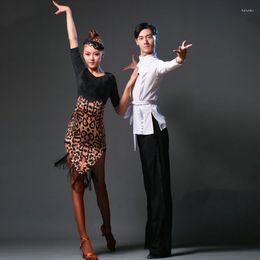Stage Wear 2022 Latin Dance Dress Ladies Black Short Sleeve Leopard Costume Dames Ballroomwedstrijd Samba Tango -jurken