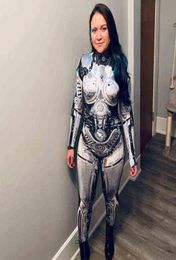 Wear 2022 Multicolor Halloween Femme effrayante vient gothique robot Punk Jumpsuit Catsuit Femmes sexy Sentiment de la technologie future T6095552