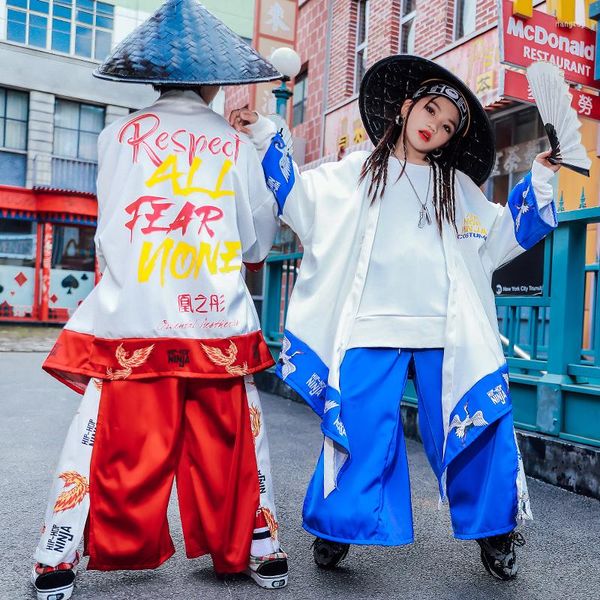 Wear 2022 Street Dance Tenues de style chinois Hip Hop V￪tements Filles Boys Loose Cardigan Hiphop Pants Jazz Performance DQS7887