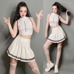 Stage Wear 2022Sexy Jazz Dance Costume Dames nachtclub witte tops rok rave rave uniform outfit cheerleader gogo kleding dj dnv15336