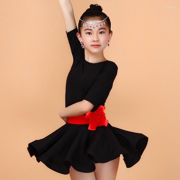 Desgaste de la etapa 2023 3-16Y Niño Niña Niños Vestido de baile latino Púrpura / Negro / Azul / Rojo Competencia Baile de salón Tango Ropa Trajes de salsa