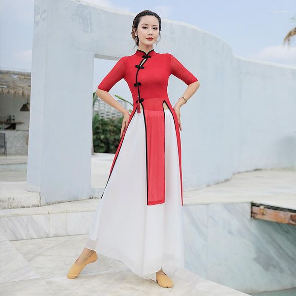 Escenario desgaste 2023 mujeres adultas orientales trajes de danza del vientre femenino China clásico Hanfu Qipao Top Cheongsam traje de rendimiento