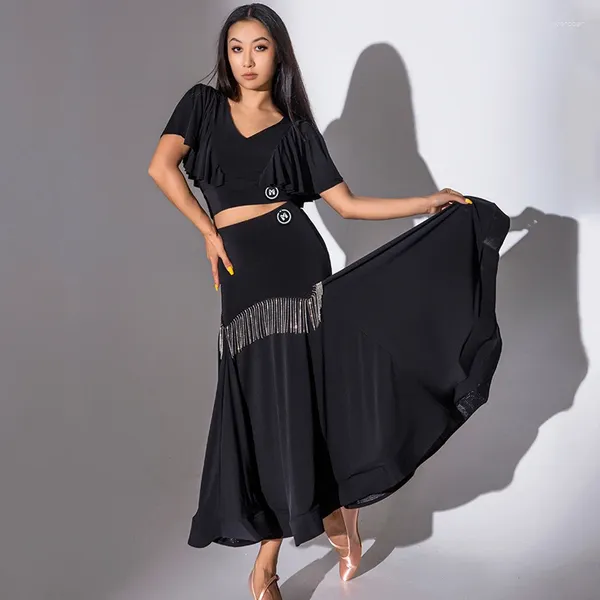 Stage Wear 2023 Robe de danse de salon pour femmes Sexy V-Cou Swing Jupes Costume Tango Chacha Performance moderne DQS13222