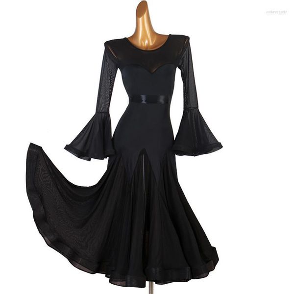 Vêtements de scène 2023 noir violet robe de danse de salon femmes à manches longues Tango Rumba Flamengo valse pour Costume adulte
