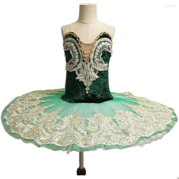 Vêtements de scène 2023 enfants Ballet jupes plateau vert dentelle blanc lac des cygnes danse du ventre Performance Costume velours hauts