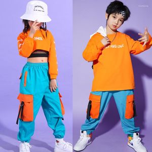 Stage Wear 2023 Hip Hop Dance Costumes Kids Orange Crop Tops Cargo Pants Kpop Outfits For Girls Jazz Performance Festival Kleding DQS10617