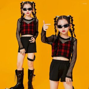 Escenario desgaste 2023 trajes de baile de jazz para niños tops de malla ropa kpop grupo de niñas salón de baile hip hop rendimiento dqs10782