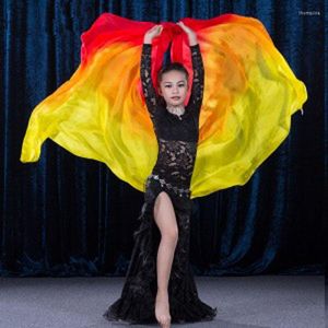 Stage Wear 2023 Kids Belly Dancing Real Silk Veils Children/Girl Performance Show Hand-Scarf Fan S/M Grootte