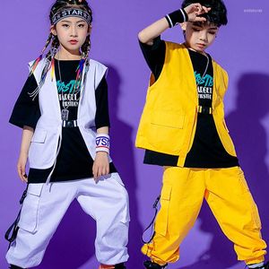 Vêtements de scène 2023 enfants lâche jaune gilet Hiphop pantalon danse de rue enfants Jazz Costumes modernes Hip Hop vêtements DQS8459