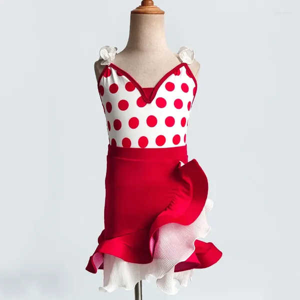 Stage Wear 2023 Costumes de danse latine pour filles body rouge jupes en arête de poisson costume Chacha Rumba Tango robe pratique DN15604